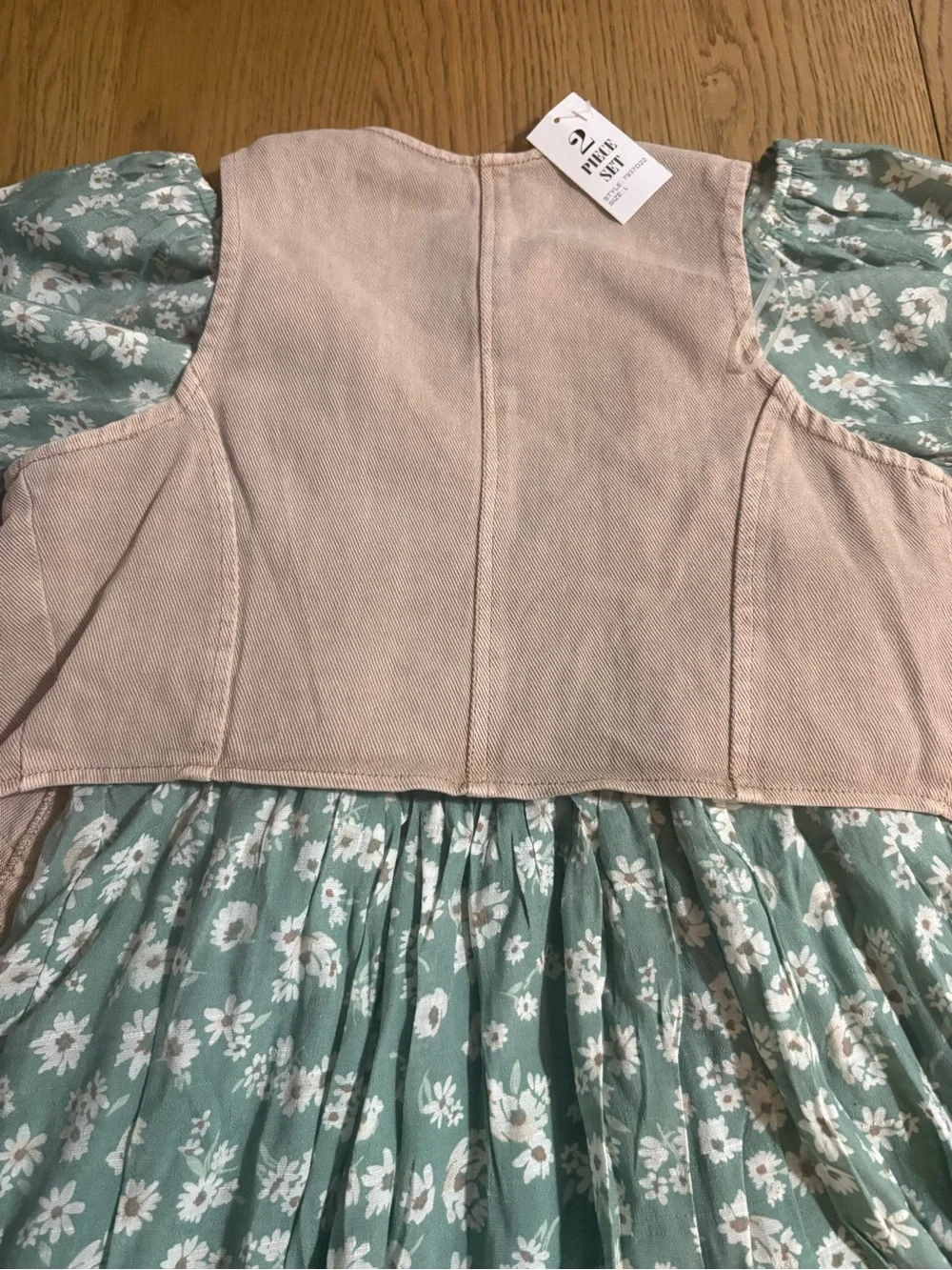 Beautees Sage Green Floral Dress with Blush Pink Vest